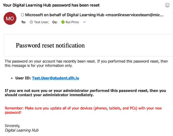 Step 10 — password reset confirmation email